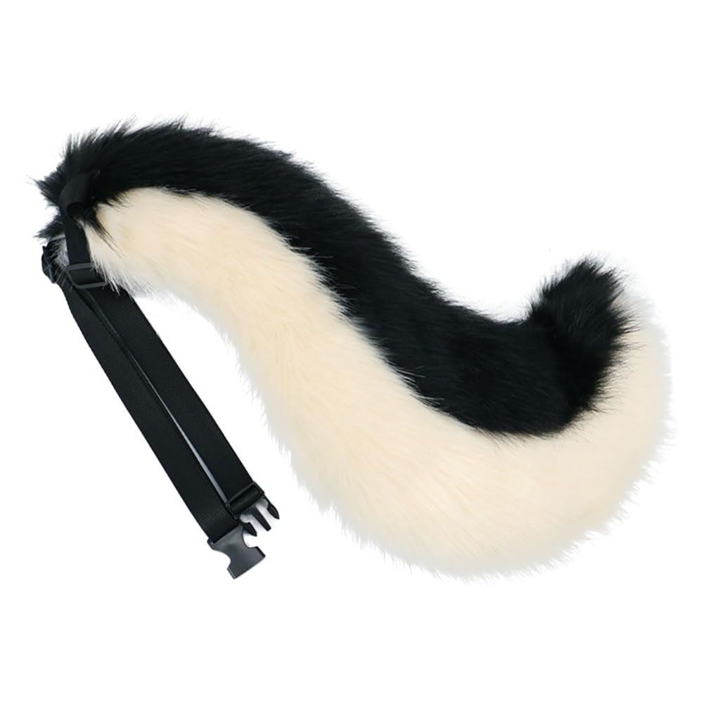 ILUFAM Handmade Big Animal Tail Cosplay Prop Faux Fur Wolf Tail for Anime Halloween Fancy Dress Parties (Black&Beige)
