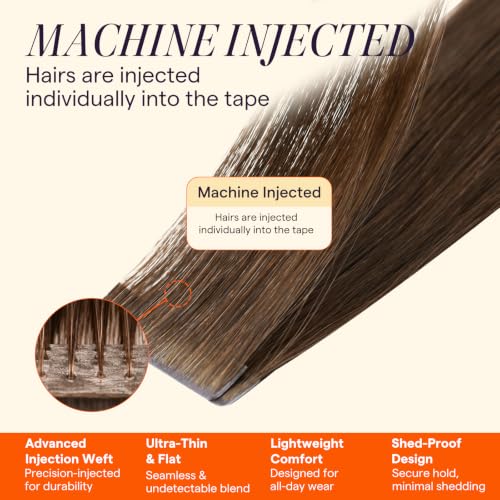 Image of Full Shine Injected Tape Ins, Color 4A Cool Medium Brown, 16 Inch
