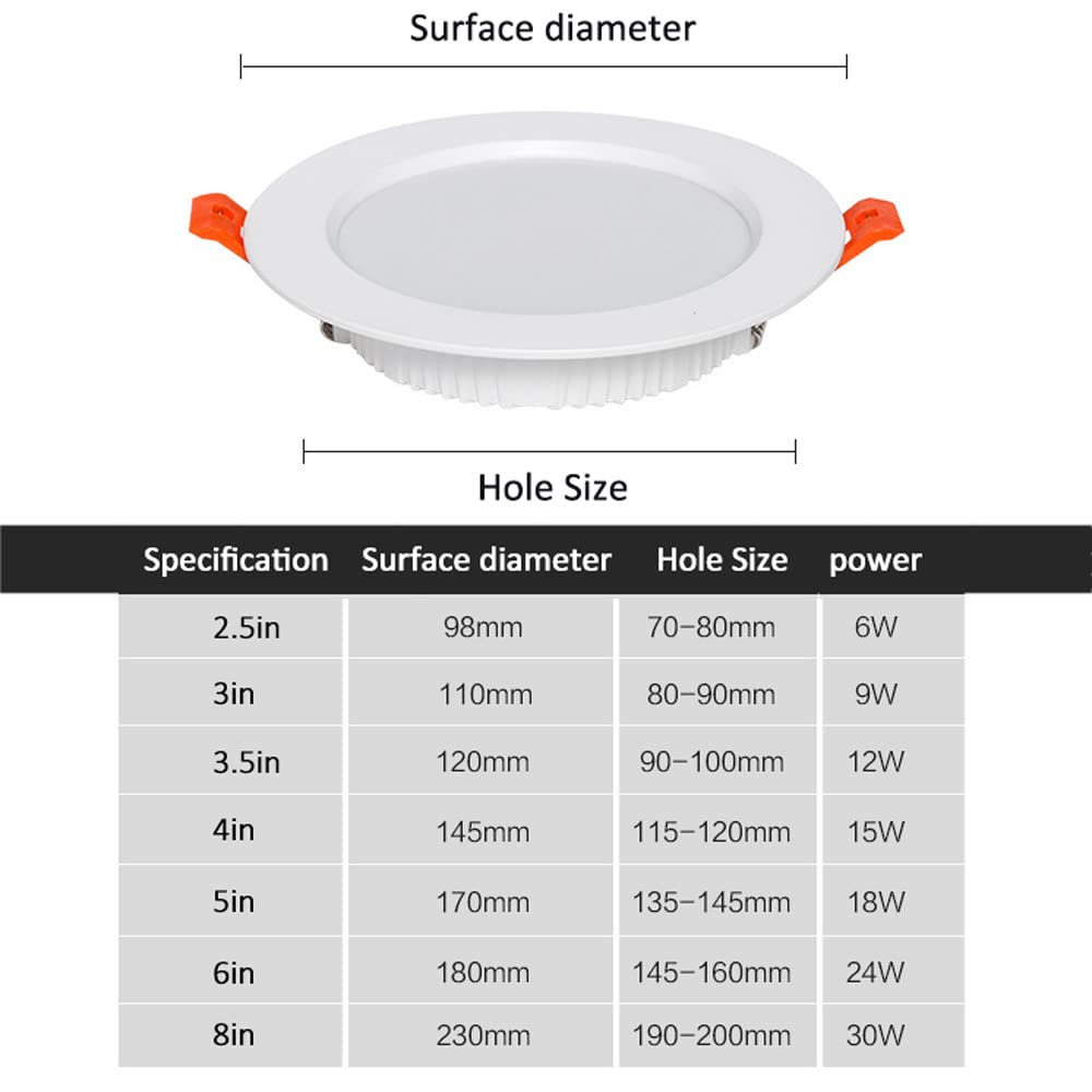 Juego De 6 Focos Empotrables De Techo De 6 W A 30 W, Ip65, Resistentes Al Agua, para Baño, Entrada, Pared Y Pasillo.-12w-3000k