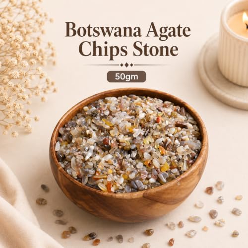 Image of Natural Botswana Agate Healing Crystal Chips Stone 50 Gm for Reiki, Meditation, Chakra Balancing, Vastu & Feng Shui | Polished Gemstone Chips for Home Decor, Jewellery Making & Resin Art