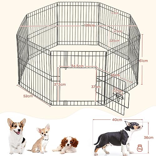 Yaheetech 8-TLG Welpenlaufstall 61cm hoch, Freilaufgehege mit Tür, hundegitter für Innen- & Außenbereich, Tierlaufstall für Hund Katze Welpe Kaninchen, flexibel und faltbar, Einfache Montage