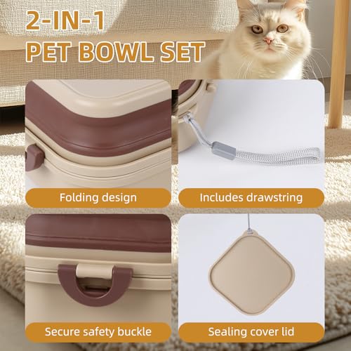 Faltbarer Napf mit Deckel, Reisenäpfe für Hunde, Faltbarer Wassernapf für Katzen, für Haustiere, Spaziergänge, Parken, Camping, 2-in-1 Tragbare Futterfütterung und -Aufbewahrung, Khaki, Klein