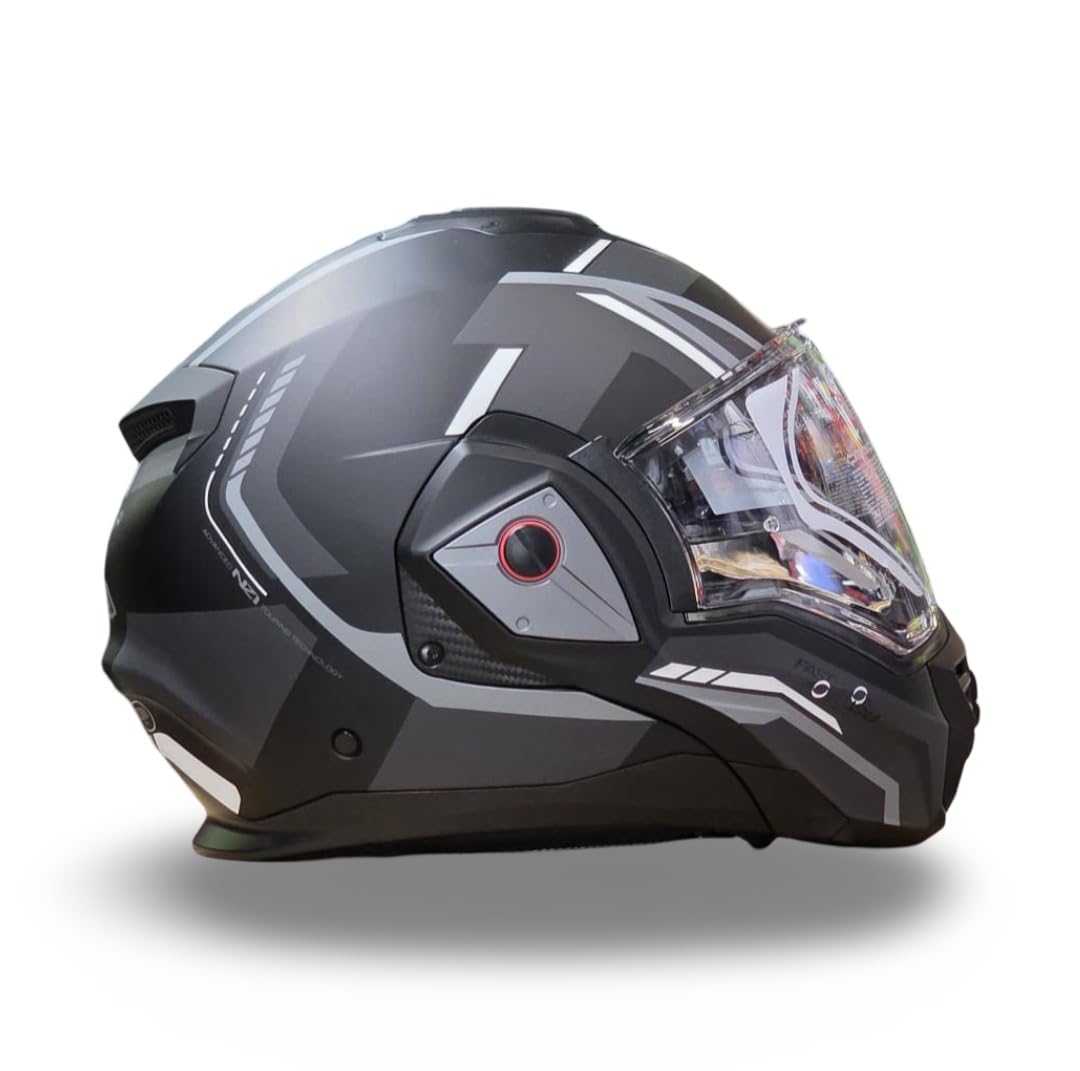 NZI Casco Modular NZI Fastback Shadow Duo 180º Negro Mate Gris Abatible con Visor Solar - Unisex Hombre y Mujer - Homologado P/J ECE 22.06 Talla M