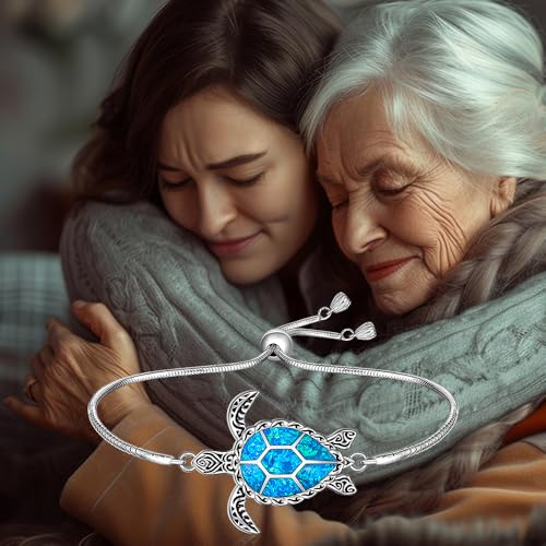 Fenthring Sea Turtle Bracelet for Women Blue Opal Turtle Bracelet Sterling Silver Adjustable Ocean Hawaiian Beach Turtles Jewelry Birthday Christmas Gifts3