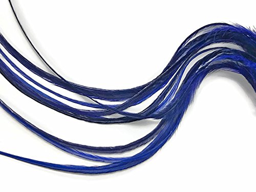 Hair Extension Feathers; Solid Royal Blue Thick Rooster Feathers; 11 Inches Long and Up; 6 Pieces Per Pack