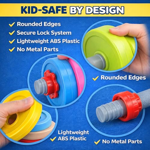 Kids Exercise Weight Set - 3-in-1 Adjustable Workout Toy Equipment for Children Pretend Play Exercise - Toddler Beginner Gym, Fitness, Weightlifting and Powerlifting (Dumbbell, Barbell, Kettlebell) - Image 4