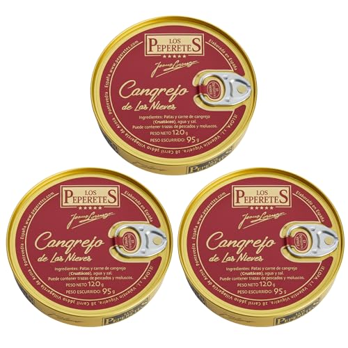 LOS PEPERETES x3 Lata Cangrejo de las Nieves 120 g | Marisco Gallego Gourmet | Carne de Cangrejo del Atlántico | Conserva Artesanal y Natural | Producto Premium con Sabor del Mar de Galicia