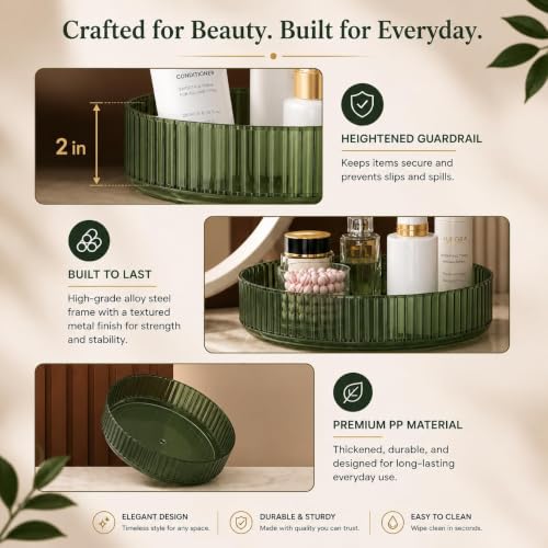 Image of MECHDEL Makeup Organiser Box with Drawers, Perfume, Cosmetic and Skincare Storage Stand, Dressing Table Organiser for Lipstick, Nail Polish (360 Rotating-Transparent Green, 2 Tier)