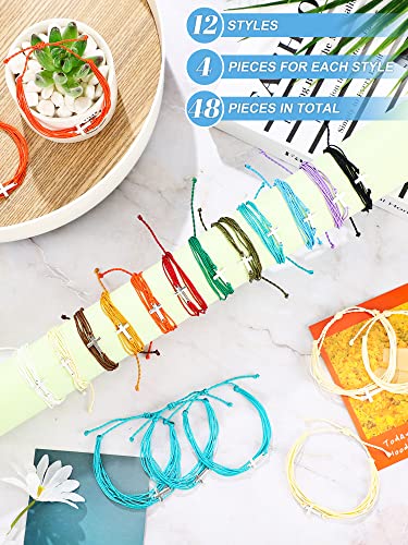Janmercy 48 Pieces Christian Cross Bracelet Handmade Braided String Rope Christian Jewelry for Women Adjustable Rope Bracelet for Women Men3