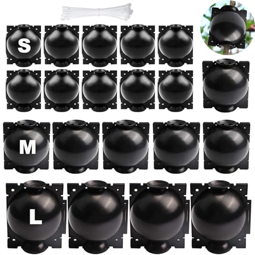 SAMSYOKI 20 Stück Pflanzenwurzelgerät Hochdruck,Plant Rooting Ball mit Kabelbindern,Pflanzen Wurzel Booster Pflanzenwurzel-Wachstumsbox für Indoor Outdoor Pflanzenvermehrung Pfropfung(S+M+L,Schwarz)