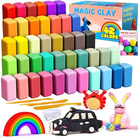 ESSENSON Air Dry Clay 42 Colors, Modeling Clay for Kids, DIY Molding Magic Clay for with Tools, Toys Gifts for Age 3 4 5 6 7 8+ Years Old Boys Girls Kids Cover