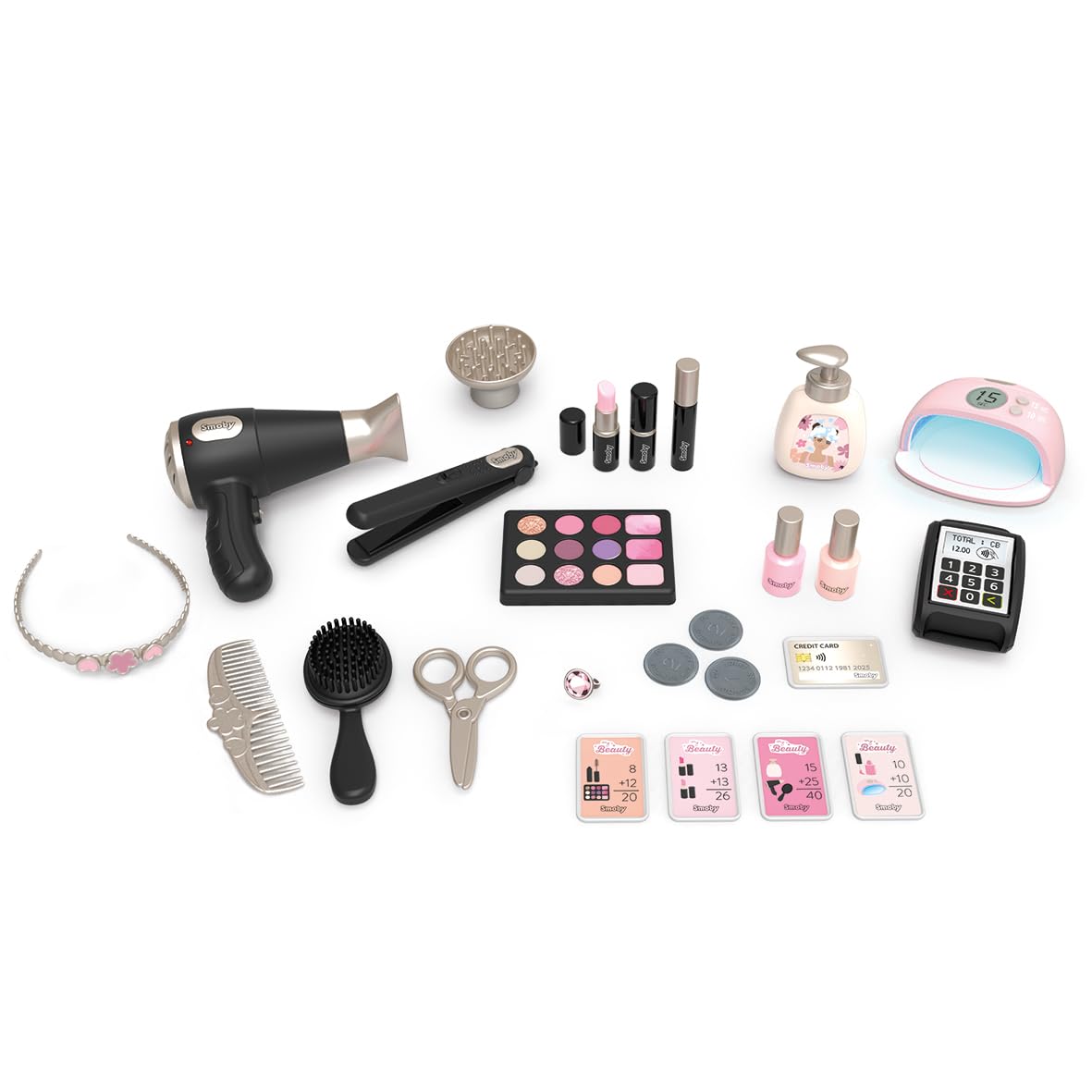 Smoby - My Beauty Center - 3 w 1 Beauty Institute - Fryzjerstwo, Salon paznokci, Sztuczny makijaż - 26 akcesoriów - Materiał z recyklingu - Od 3 lat - Wyprodukowano we Francji