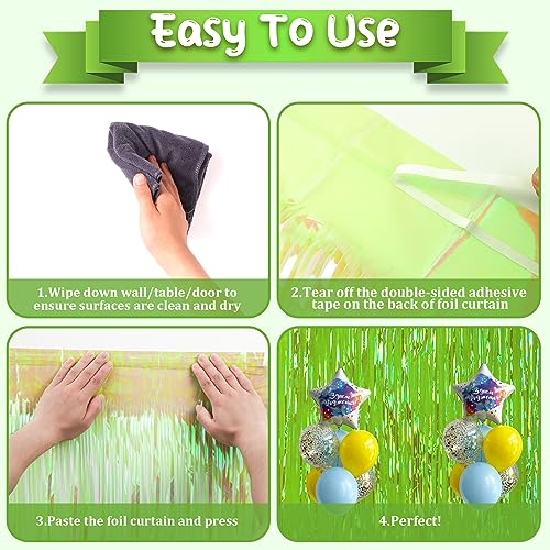 Image of Voircoloria 2 Pack 3.3x8.2 Feet Neon Green Foil Fringe Backdrop Curtains,Tinsel Streamers Birthday Party Decorations,Fringe Backdrop for Margaritas Themed Party Decorations,Baby Shower,Disco Party