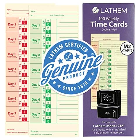 Lathem Weekly Time Cards, Double-Sided, for Lathem Model 2121/Side-Print Time Clocks, 100 Pack (M2-100) Cover