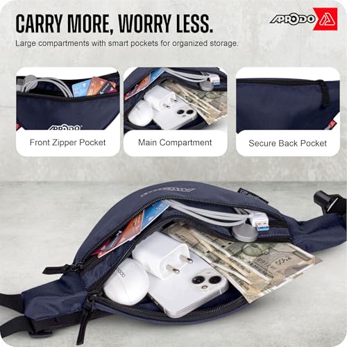 Image of Aprodo Chest & Waist Bag for Men and Women, Hands-Free Fanny Pack Bumbag with 3 Zippered Pockets, Easy Carry Phone Wallet & Cards Beltbag for Sports, Travel, Jogging, Cycling and Workout (Navy Blue)