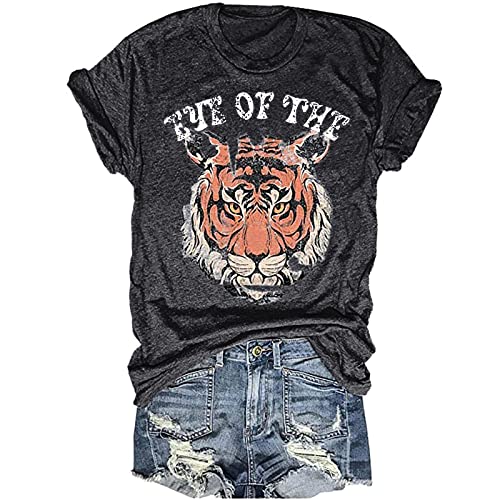 Eye of The Tiger Shirt Women Vintage Tiger Printed Short Sleeve Tshirt Throwback Concert T-Shirts Casual Tee Tops