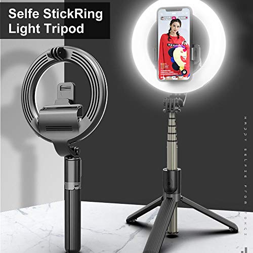 Ajcoflt Tripé de obturador remoto portátil dobrável L07 sem fio Bluetooth selfie com luz anelar LED