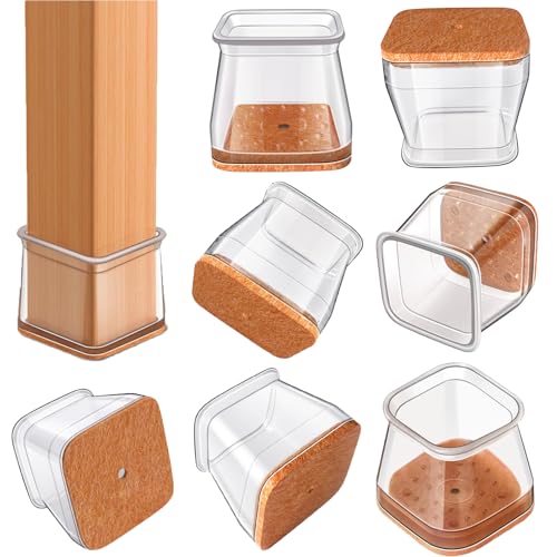 椅子脚カバー 四角 椅子足カバー いすのあし カバー きず防止 シリコン 防音 四角の椅子脚 移動ラクラク フェルトパッド クリア 8個入-L