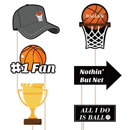 Amosfun 20Pcs Basketball Photo Booth Props Kit Sports Photo Booth Props Funny Basketball Theme Party Decoration For Basketball Birthday Wedding Party Supplies,No Diy Required #TOP3