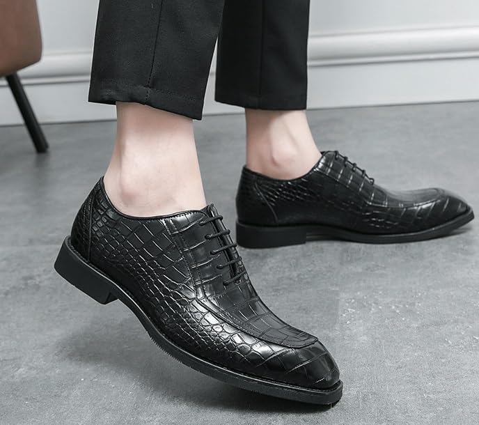 Men's Genuine Leather Oxford Shoes Low Top Formal Business Soft Rubber Sole Dress Shoes Non-Slip Waterproof Formal Derby Shoes(Black,10)3