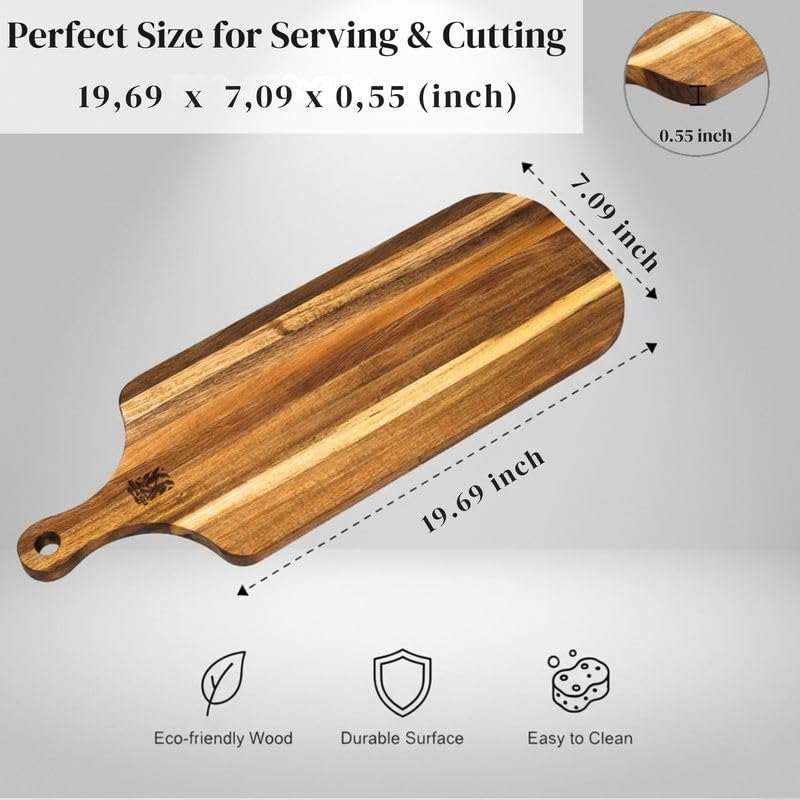 Tabla de cortar rectangular de madera Acacia con mango miniatura 2