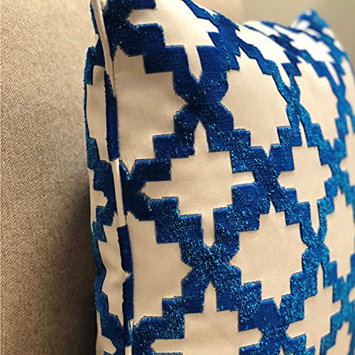 Plutus Brands Velvety French Medallion Blue and Off White Geometric Luxury Throw Pillow