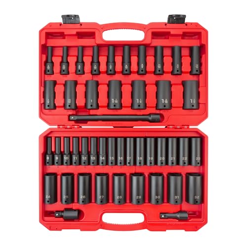 Image of TEKTON 1 /2 Inch Drive Impact Socket Set, 45-Piece | SID92404 | (5 /16 - 1-1 /4 in., 8 - 32 mm), Deep, 6-Point, Case