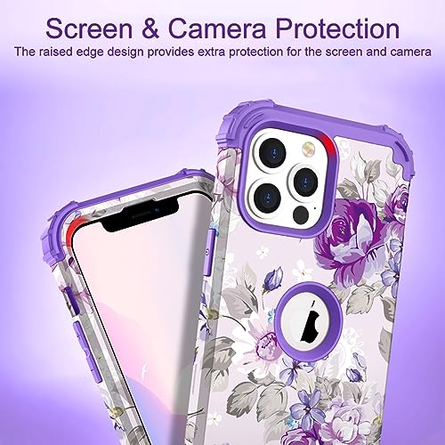 Image of Hocase for iPhone 13 Pro Max Case, Heavy Duty Shockproof Protection Soft Silicone Rubber Bumper+Hard Plastic Hybrid Protective Case for iPhone 13 Pro Max (6.7 inch) 2021 - Lavender Flowers
