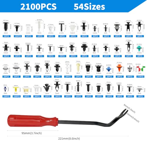 Image of 2401 PCS Car Retainer Clips, 54Sizes Car Panel Trim Clips Kits, Nylon Auto Push Pin Rivets Set for Ford GM Toyota Honda Chrysler BMW Benz Nissan Subaru Mazda Chevy GMC