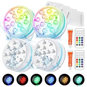 Unterwasser Licht, 4 Stück Multi Farbwechsel Teichbeleuchtung Unterwasse Licht mit Fernbedienung 13 LED IP68 Wasserdichte Leuchten RGB Poolbeleuchtung für Garten Aquarium Vase Badewanne Pool Spa