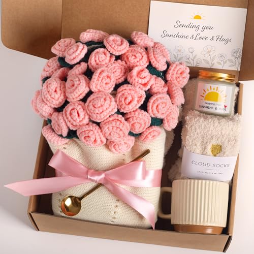 FantasDeck Care Package for Women Flower Bouquet Blanket Gift Basket Get Well Gifts for Women Self Care Gifts Thinking of You Gift Birthday Gift for Mom Best Friend Sister