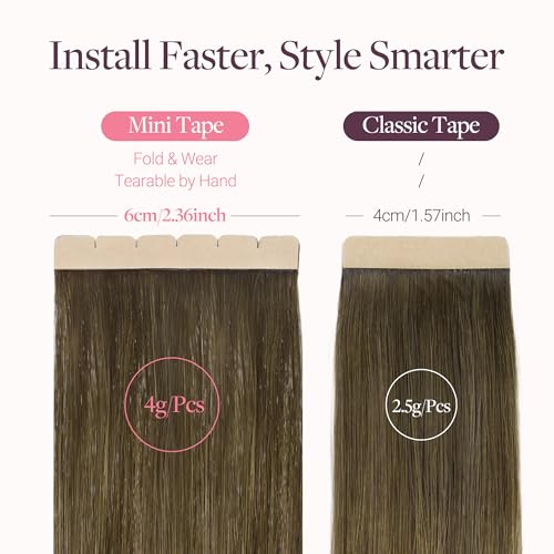 Image of GOO GOO Tape in Hair Extensions, Soft Skin Weft Seamless, Remy Human Hair | Mini Tape Cut to Fit, Easy Install, 18 Inch 40g 10PCS, 3 /8 /613 Balayage Walnut Brown to Ash Brown and Bleach Blonde