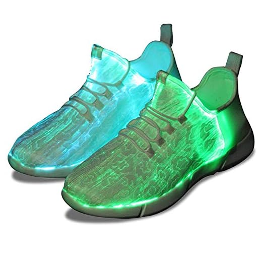 KINGLEAD Fiber Optic Led Shoes, Light Up Shoes Men Women USB Charging Luminous Flashing Trainers 7 Single Colors Glow&4 Flashing Modes Halloween Thanksgiving Christmas Party White