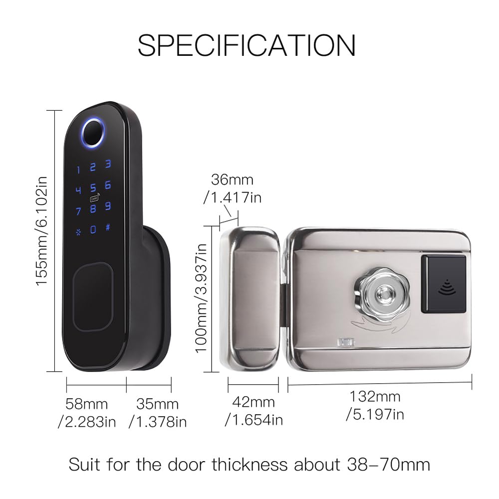 Serratura Antifurto Wifi per Casa Intelligente, Serratura con Improntata Digitale Intelligente, Serratura di Sicurezza BT, Controllo Remoto App, Adatta per Spessore Porta 38-70mm, 6 Metodi di