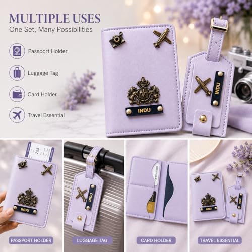 Image of Eco Leather Unisex Passport Cover and Luggage Tags (Purple)