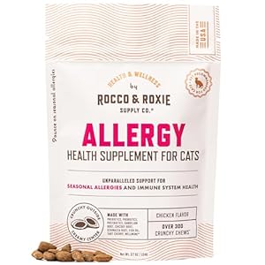 Rocco & Roxie Allergy Relief for Cats, Cat Supplements & Vitamins, Probiotics to Support Gut Health, Fish Oil for Skin, Sneezing and Itching from Seasonal Allergies, Tart Cherry Immune System Support