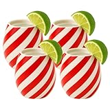 Red Swirl Christmas Ceramic Stemless Shot Glasses Set of 4, 6oz Peppermint Swirl Holiday Shot Glass, Festive Winter Barware for Cocktails, Holiday Party Drinkware, White Elephant Gifts & Host Presents