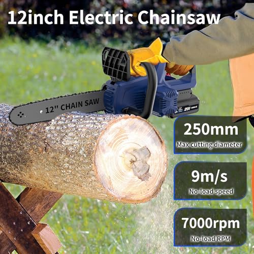Image of NANWEI Battery Chainsaw 12 inch, Brushless Motor, 2 x4.0Ah Batteries and Charger, Auto Oiling, Tool-Less Adjustment, Battery Powered Chainsaw For Wood,Tree Cutting (With Batteries)