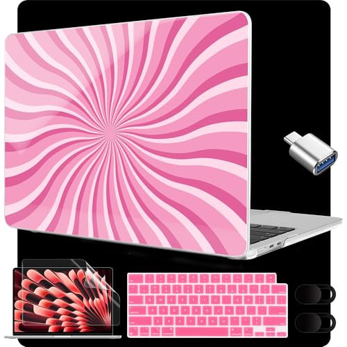 Image of MEEgoodo for M5 /M4 /M3 /M2 MacBook Air 15 inch Case 2026 2025 2024 2023, Case Fit Model (A3448 /A3241 /A3114 /A2941) for MacBook Air 15.3 inch, Pink & White Swirl