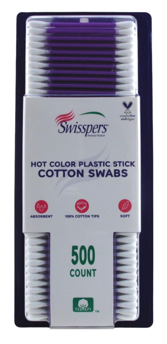 Swisspers Cotton Swabs 500 Count (Hot Color) (6 Pack)