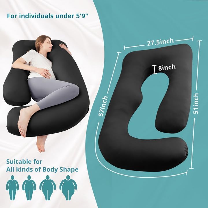 Miniatura 2 de Sasttie Almohadas de embarazo para dormir, almohada gigante de cuerpo completo en forma de U con funda extraíble, imprescindible para mujeres