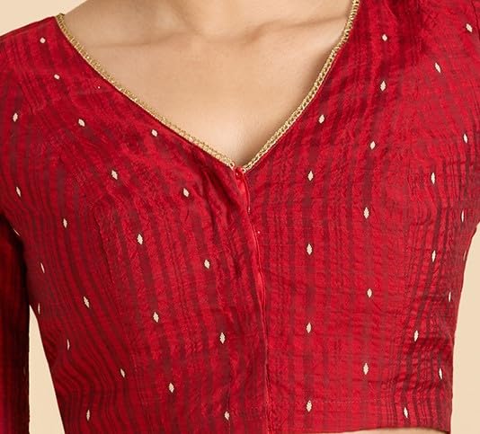 Image of Studio Shringaar Women's Handloom Cotton Silk Readymade Saree Blouse
