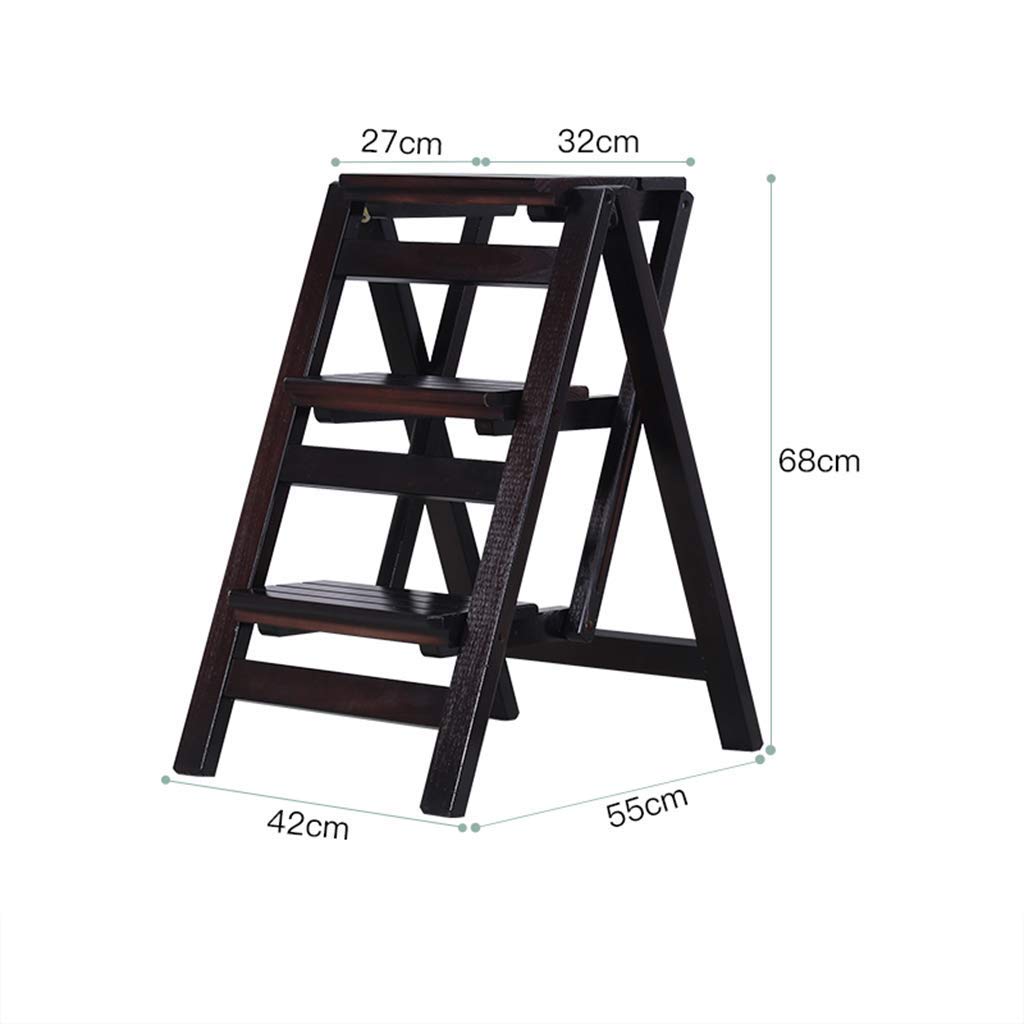 HAPPLiGNLY Home Step Stools,Multifunctional Step Stool Wooden Ladder Stairway Chair with 3 Steps for Home Folding Fold up Library Kitchen Office Steps Max Load 150Kg,C,D