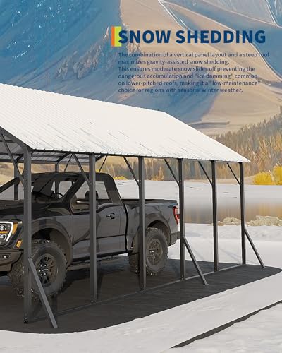 Image of GarveeLife 13x26 ft Metal Carport with Vertical Roof, Heavy-Duty Metal Car Port 120 Steep-Pitch Roof, 133 inch High-Clearance for Full-Sized Pickups, Tractors, and Bass Boats