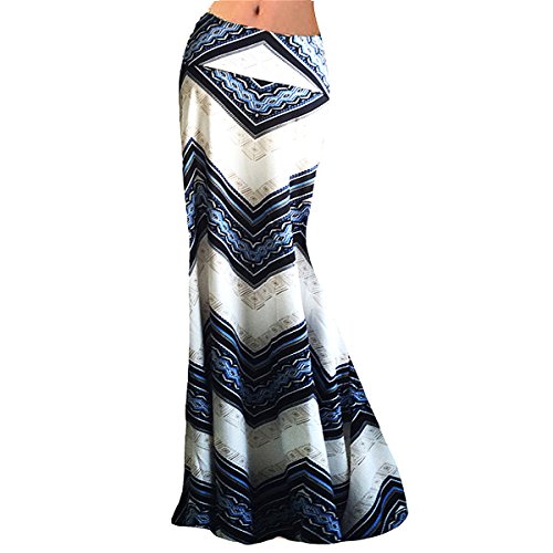 Aisa Women Ripple Printed High Waist Maxi Skirt Summer New Beach Long Skirt Dress Size Large