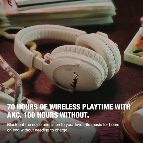 Image of Marshall Monitor III A.N.C. Wireless Over-Ear Bluetooth Headphones - Active Noise Cancelling with Microphone | 100+ Hr Playtime | Lightweight, Foldable Design for Travel - Cream