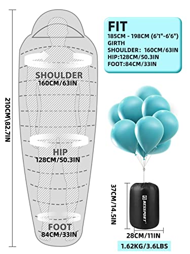 Bessport Mummy Sleeping Bag | 15-45 ℉ Extreme 3-4 Season Sleeping Bag For Adults Cold Weather– Warm And Washable, For Hiking Traveling & Outdoor Activities #TOP1