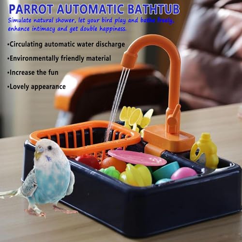 kathson Parrot Bathtub,Automatic Bird Shower Box,Multifunctional Parakeet Bathtub with Faucet,Bird Bathing Tub Pool Toy for Small Medium Birds Cockatiel Lovebird Budgie?Sapphire Blue?