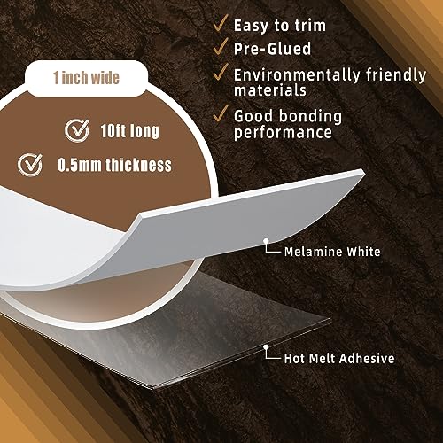 Image of GSCIT Club White Melamine Edge Banding, 1 inch x 10ft Edge Banding with Hot Melt Adhesive Pre-glued Cabinet Edge Banding Flexible White Veneer Edging for Plywood