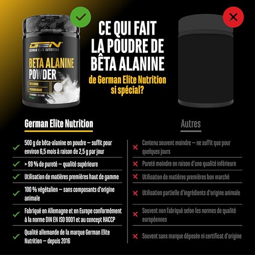 Bêta Alanine - 500 g poudre pure sans additifs - pureté +99% - 100% acide aminé Bêta Alanine - Vegan - German Elite Nutrition – Image 4